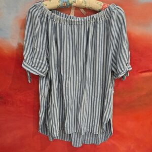 BARAKA & ZIGGY,Chic Blue Striped Off-Shoulder Blouse, OS, 100% RAYON